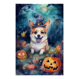 Poster Corgi d'Halloween avec la peur Citrouille