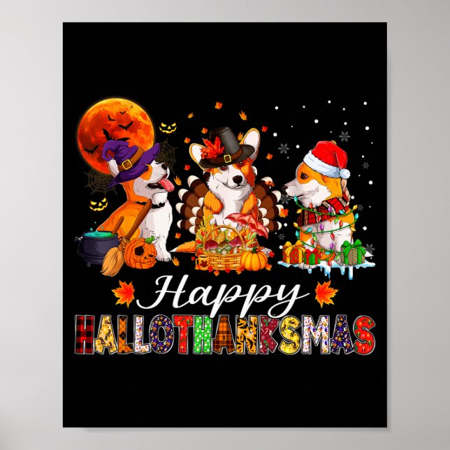 Poster Corgi Dogs Halloween Thanksgiving Christmas Hallot (Devant)