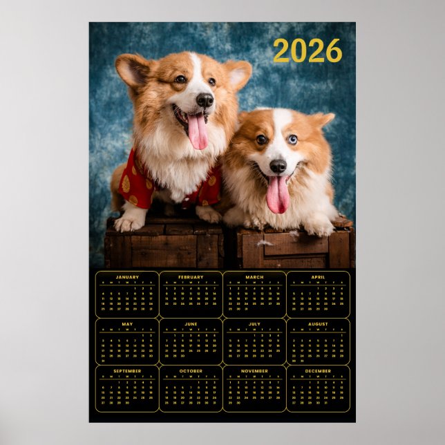 Poster Corgi Duo 2026 Calendar (Devant)