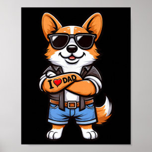 Poster Corgi I Love Papa Drôle Chien Tattoo