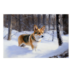 Poster Corgi laisse neiger Noël