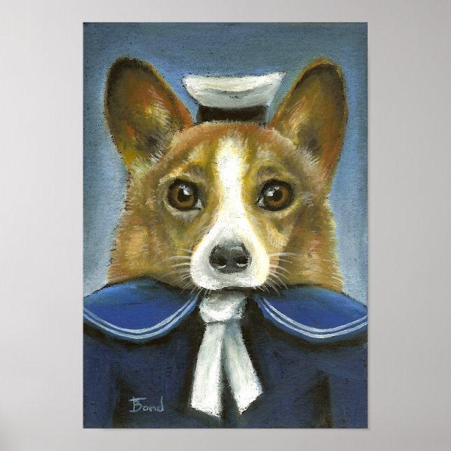 Poster corgi le marin (Devant)