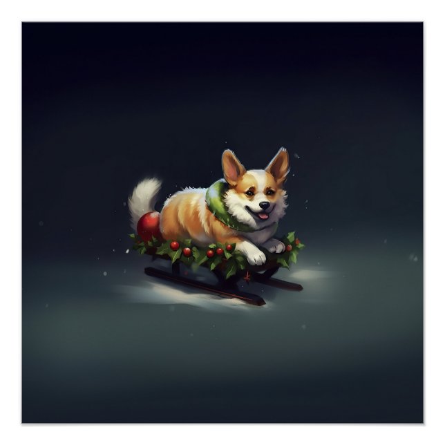 Poster Corgi neige de Noël hiver (Devant)