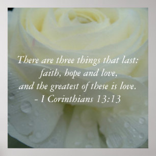 Poster Corinthiens 13:13 Bible Verse Rose blanche Imprime