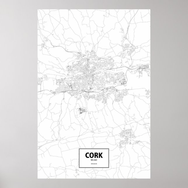 Poster Cork, Irlande (noir sur blanc) (Devant)