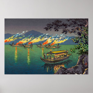 Poster Cormoran Nagaragawa Pêche par Tsuchiya Koitsu