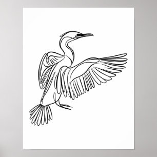 Poster Cormorant Line Art Irish Coastal Wildlife