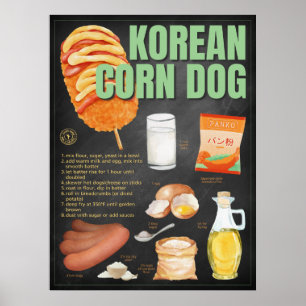 Poster Corn Chien coréen Recette Chalkboard Street Food A