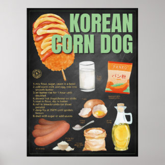 Poster Corn Chien coréen Recette Chalkboard Street Food A