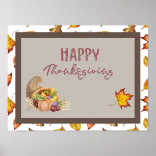 Poster Corne d'abondance de panier de Thanksgiving heureu