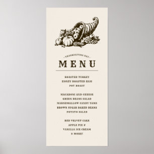 Poster Corne de Plenty   Menu Dîner Thanksgiving