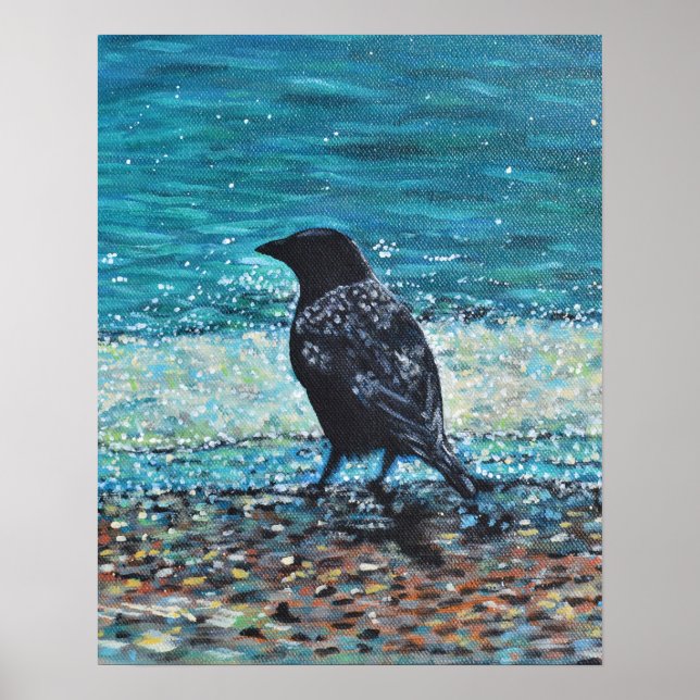 Poster Corneille sur la peinture de plage (Devant)