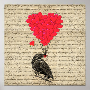 Poster Corneille vintage et ballons en forme de coeur