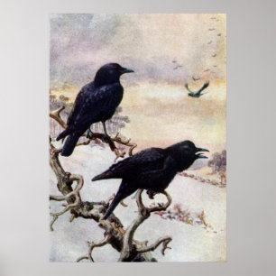 Poster Corneilles dans l'illustration de cru d'hiver