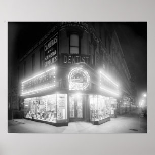 Poster Corner Store At Night, 1920. Photo vintage