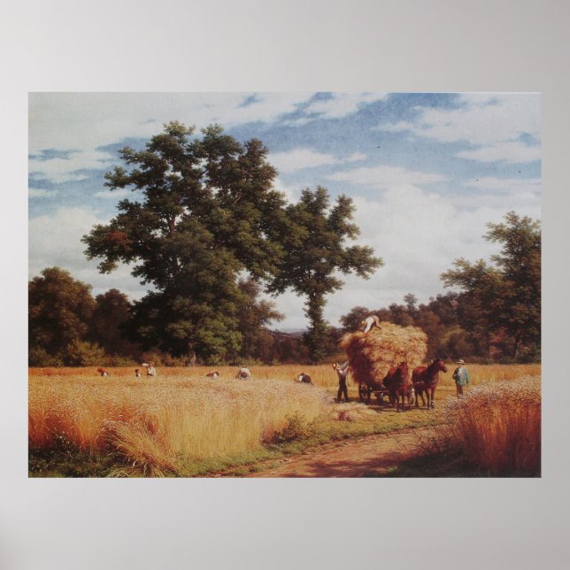 Poster Cornfield Avec Chênes | Peinture à l'huile paysagè (Devant)