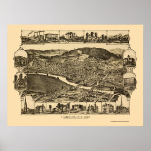 Poster Corning, carte panoramique de NY - 1882