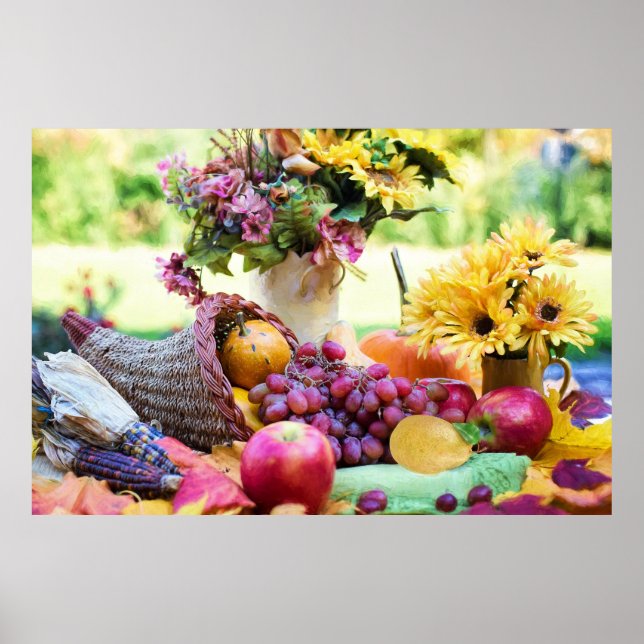 Poster Cornucopia Autumn Harvest Table du chef (Devant)