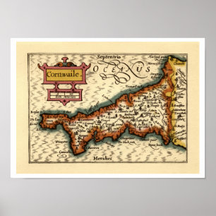 Poster "Cornwaile" Cornwall County Map, England