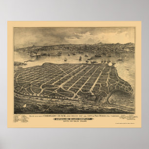 Poster Coronado Beach, CA Carte panoramique - 1880