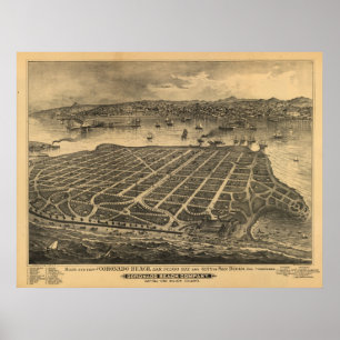 Poster Coronado California 1880s Antique carte panoramiqu