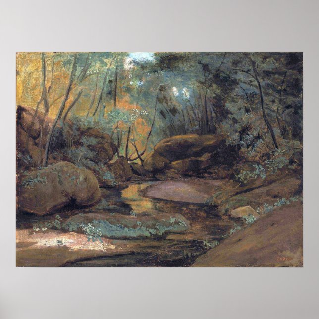 Poster Corot - Civita Castellana Torrent Sous Les Arbres (Devant)
