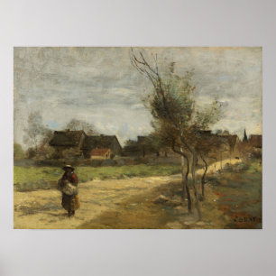 Poster Corot - Femme Paysanne Sur Une Route Avec Vue