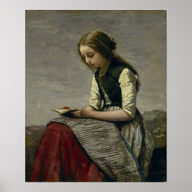Poster Corot - Fille lisant (Devant)