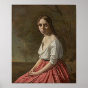 Poster Corot - Jeune Femme En Jupe Rose 1845