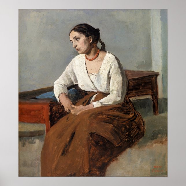 Poster Corot - Melancholy, femme italienne (Devant)