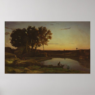 Poster Corot - Paysage Avec Lac Et Bateau