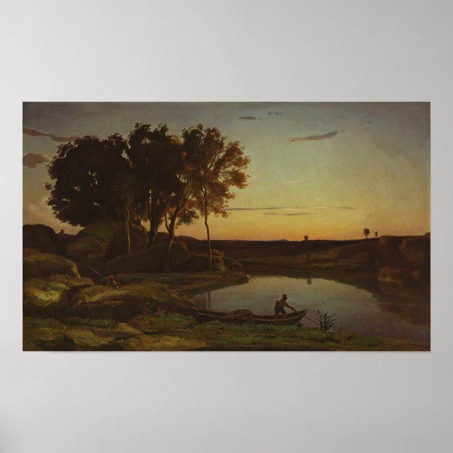 Poster Corot - Paysage Avec Lac Et Bateau (Devant)