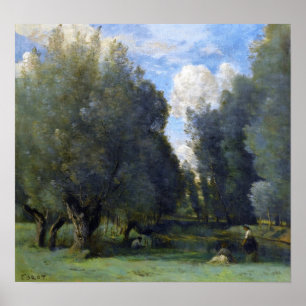 Poster Corot - Pêcher Sous Les Saules