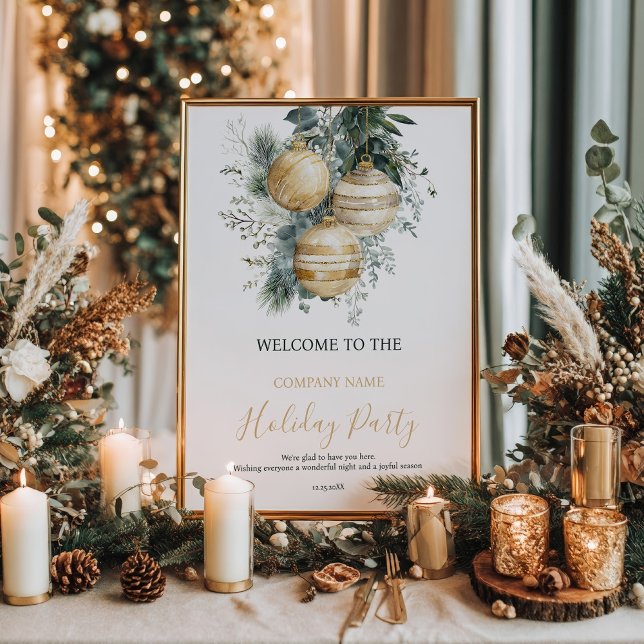 Poster Corporate Gold Baubles Greenery Christmas Welcome (Corporate Gold Baubles Greenery Christmas Welcome Poster)