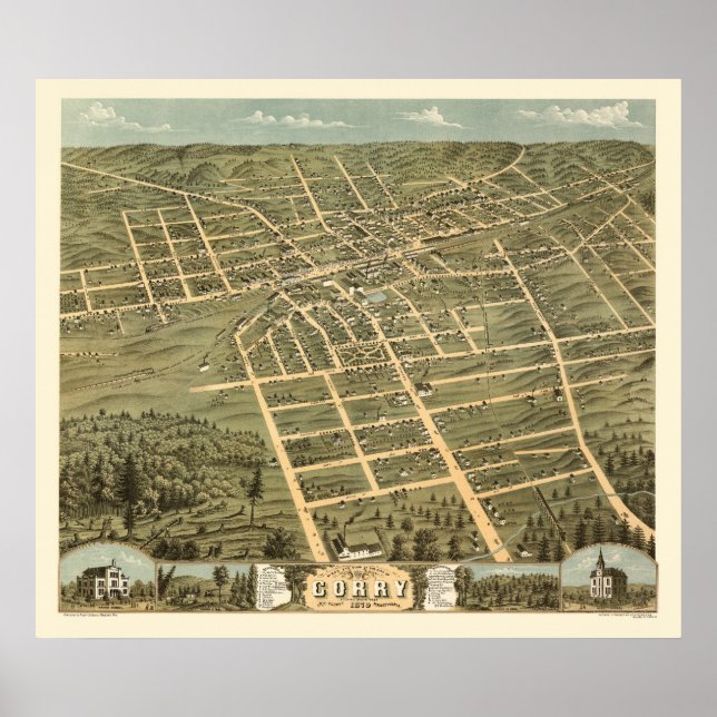 Poster Corry, PA Carte panoramique - 1870 (Devant)