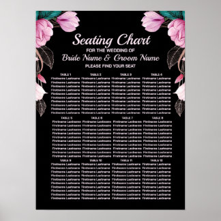 Poster Cortège de mariage Floral rose Géométrique Noir Mo