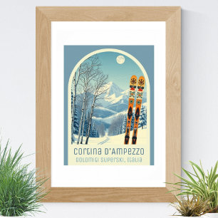 Poster Cortina d’Ampezzo Dolomiti Superski Italie ski