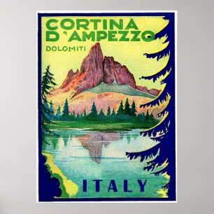 Poster Cortina d'Ampezzo, Alpes dolomitiques, Italie, vin