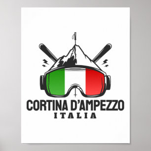 Poster Cortina D'ampezzo Italie Station de Ski Rétro Ski 
