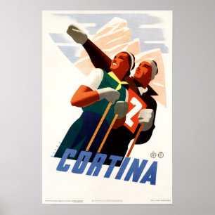 Poster CORTINA ITALIE Sports d'hiver Vacances ski Vintage