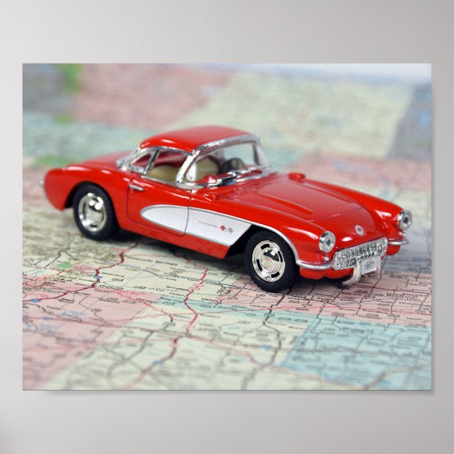 Poster Corvette rétro 1957 sur la carte (Devant)