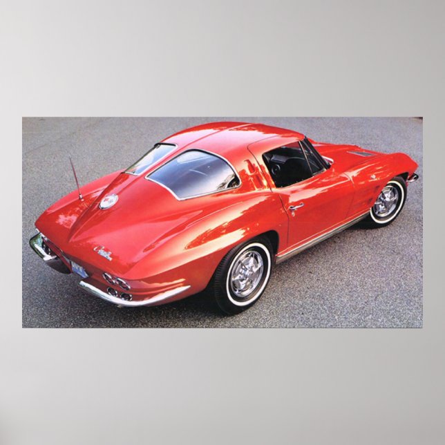 Poster Corvette rouge de la fenêtre à fente classique (Devant)