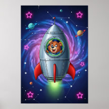 Cosmic Bear Spacship Nursery Art