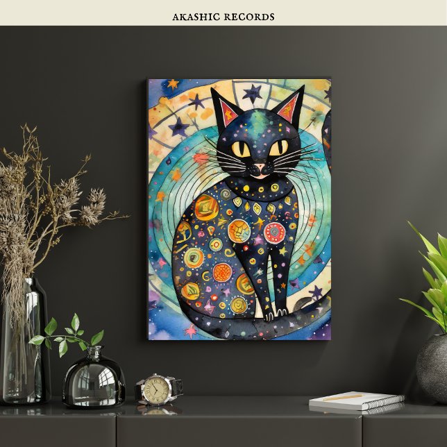 Poster Cosmic Black Cat Art Céleste Chat Magique Esprit (Créateur téléchargé)