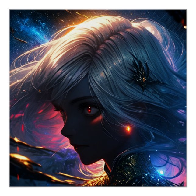 Poster Cosmic Elf Portrait – Neon Fantasy Wall Art (Devant)