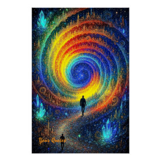 Poster Cosmic Journey Galaxy Rainbow Light Surreal 