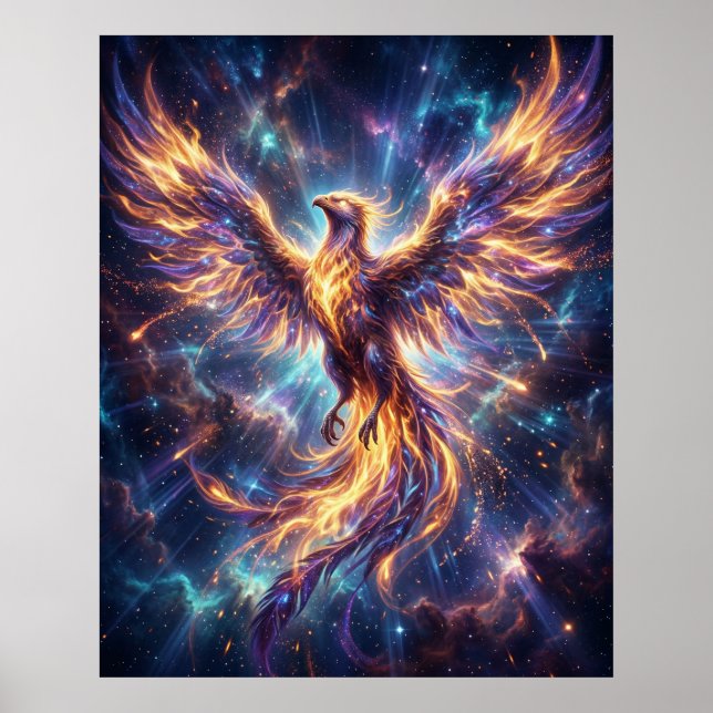 Poster Cosmic Phoenix Rising Flame (Devant)