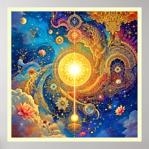 Poster Cosmic Sun Mandala Art