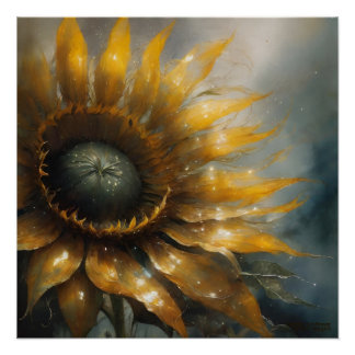 Poster Cosmic Sunflower - AI Fantasy Digital Art Print