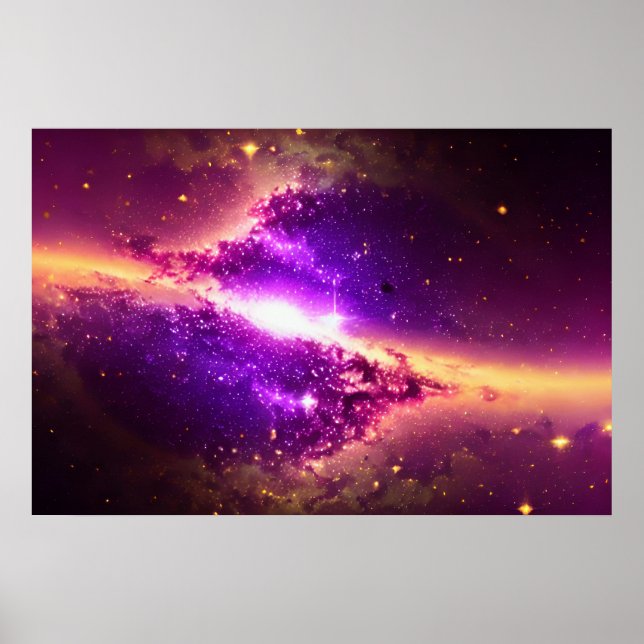 Poster Cosmologique Purple Gold Space Nebulae Star Night  (Devant)